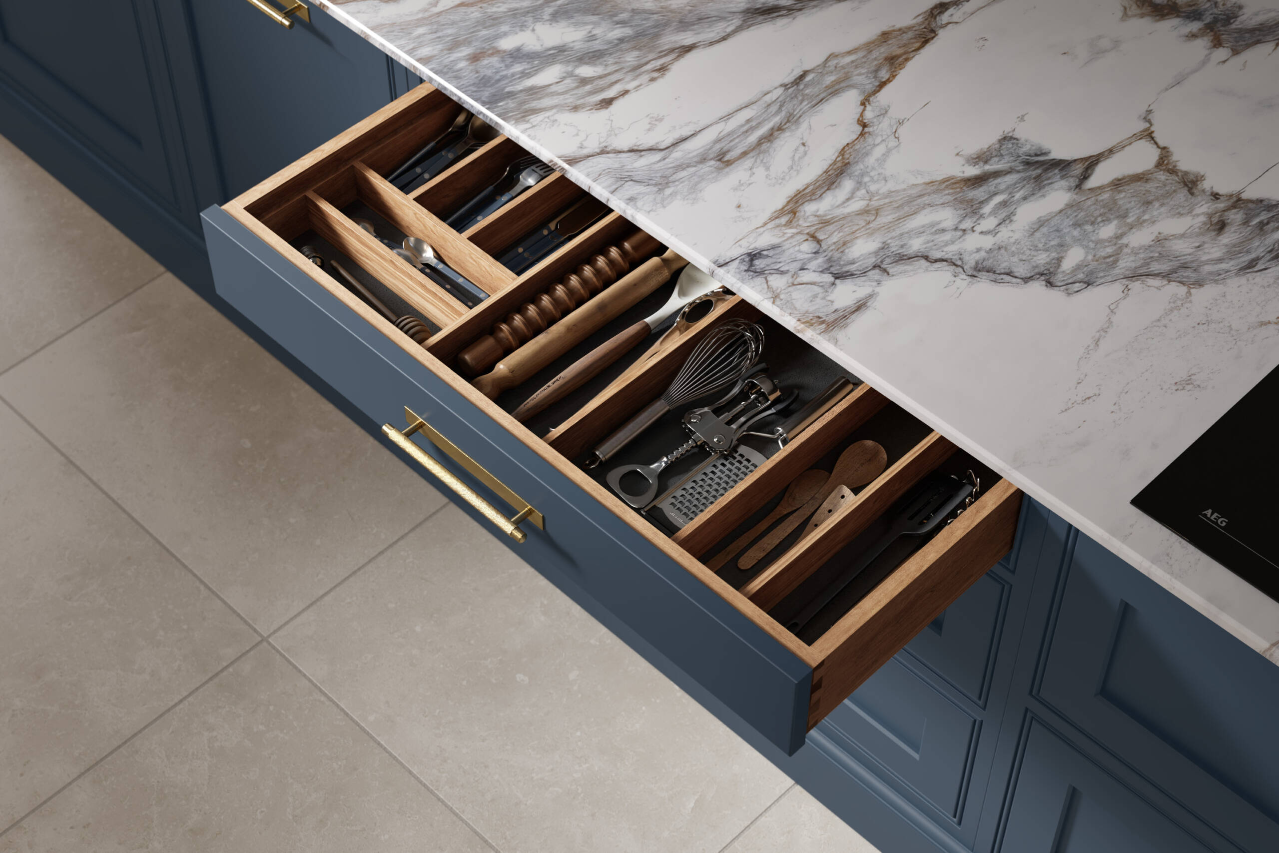 Cobalt Limestone — Walnut Drawer Interior